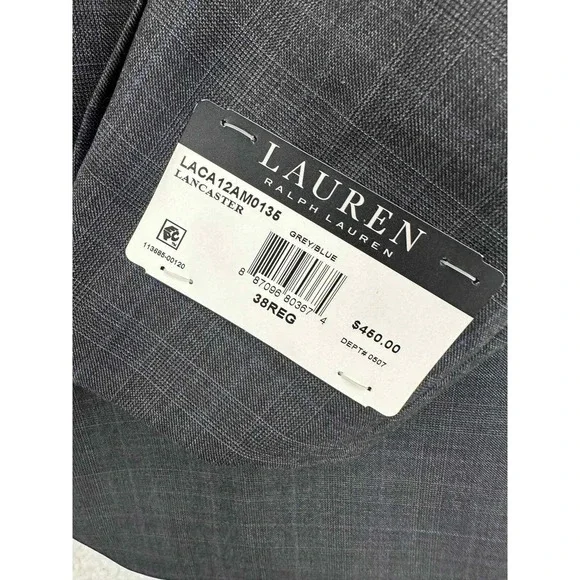 Lauren Ralph Lauren Lancaster Blazer Sport Coat Grey Blue Plaid 38 REG